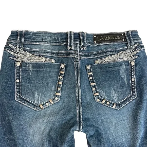 La Idle USA Jeans rhinestones metal embellished • Size 9 • 31/34 - Picture 3 of 8